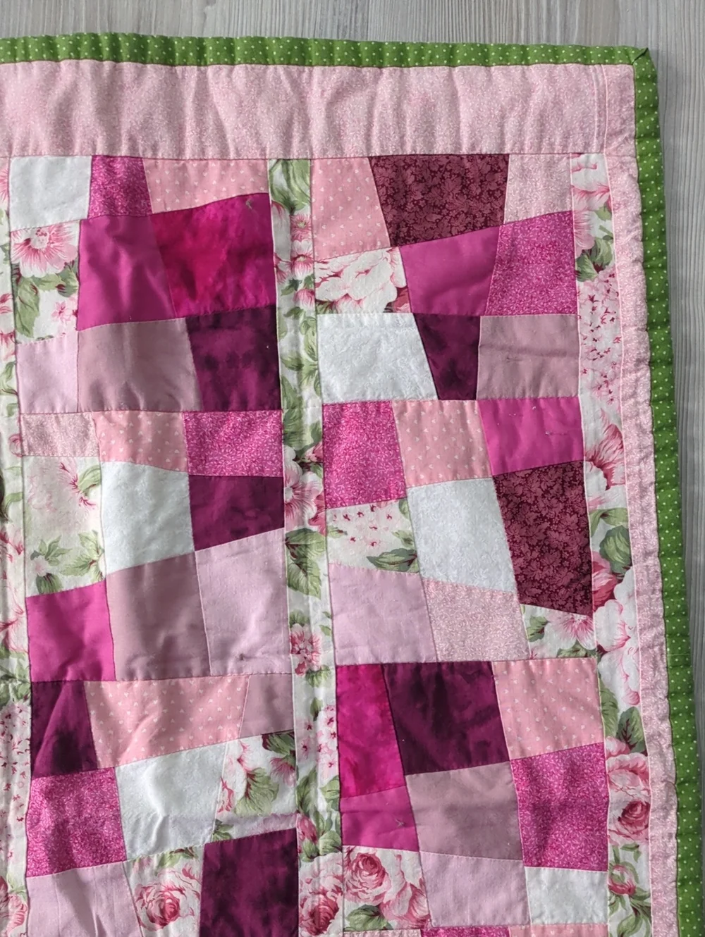 Handmade Pink Patchwork Quilt Wall Hanging Floral Cottagecore Shabby Chic Decor